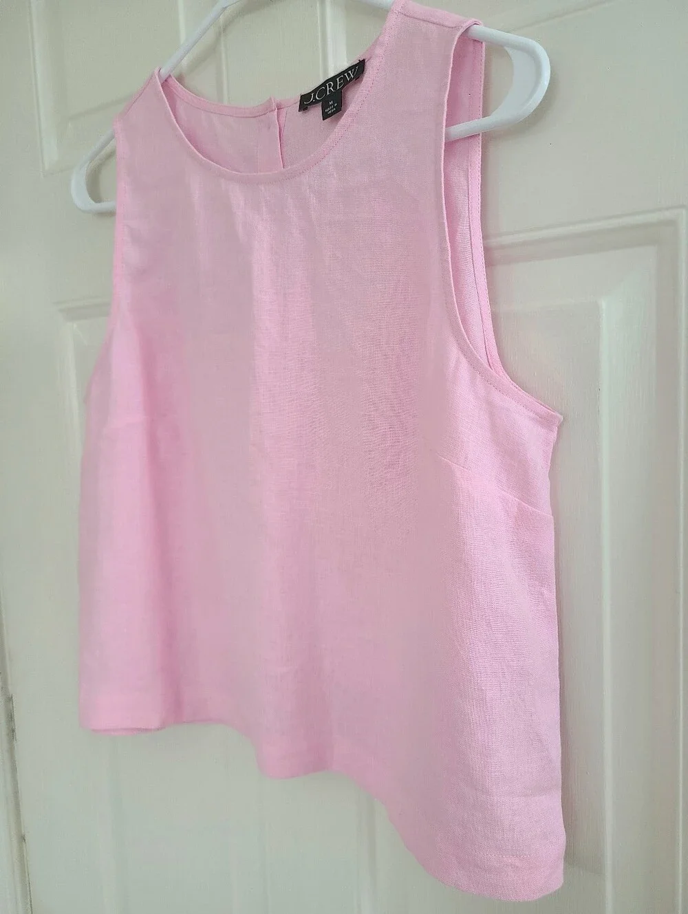 J Crew Maxine Button Back Linen Top Sleeveless Tank Size M Light Pink Cropped - Picture 3 of 10